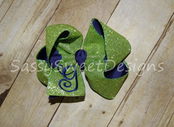 Lime Green Solid Glitter Hair Bow
