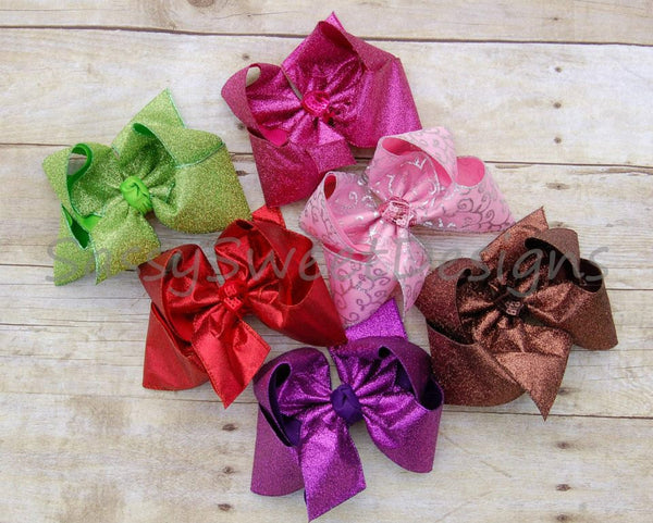 Silver & Royal Blue Solid Glitter Hair Bow