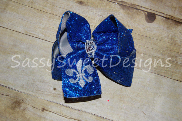 Royal Blue Solid Glitter Hair Bow