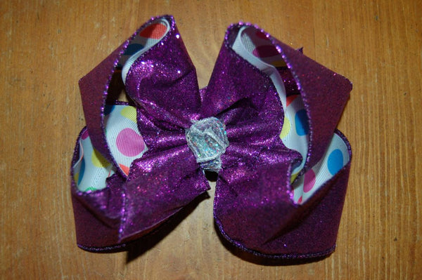 Purple Solid Glitter Hair Bow
