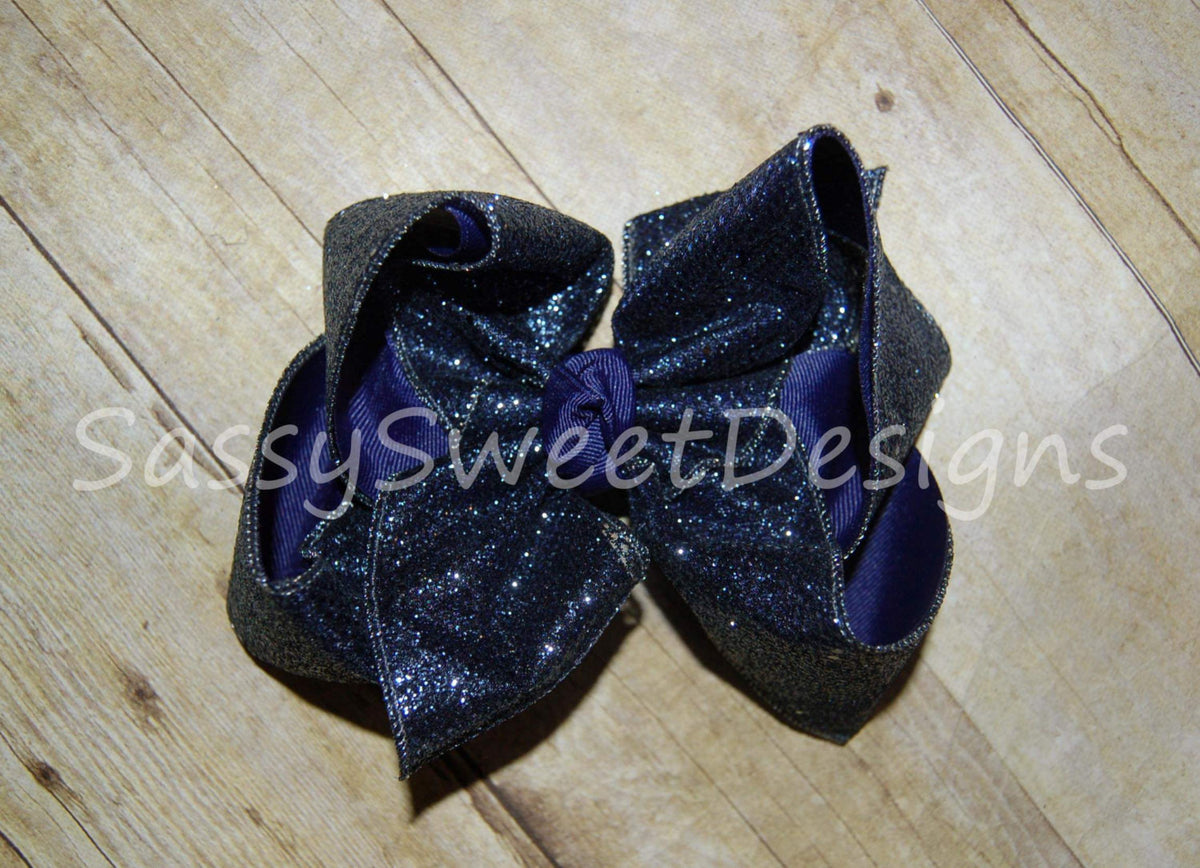 Navy Blue Solid Glitter Hair Bow