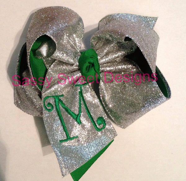 Silver Solid Glitter Hair Bow