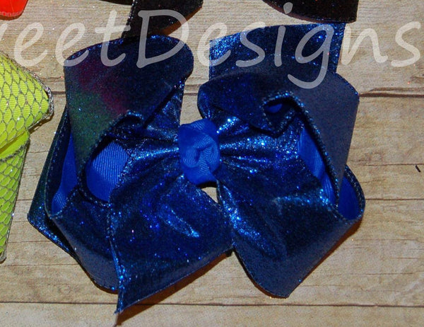 Royal Blue Solid Glitter Hair Bow