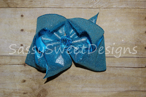 Light Blue/Aqua Solid Glitter Hair Bow