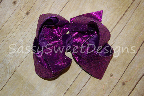 Purple Solid Glitter Hair Bow