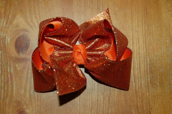 Orange Solid Glitter Hair Bow
