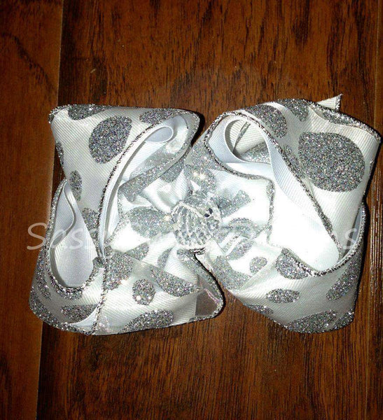 Silver Glitter Dot Hair Bow