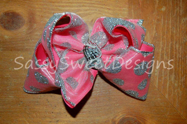 Silver Glitter Dot Hair Bow