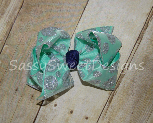 Silver Glitter Dot Hair Bow