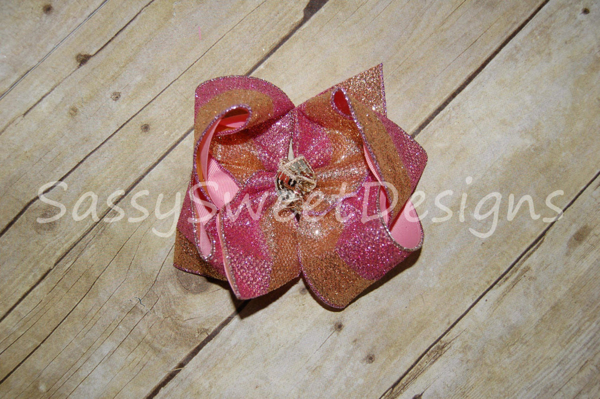 Pink & Gold Glitter Hair Bow