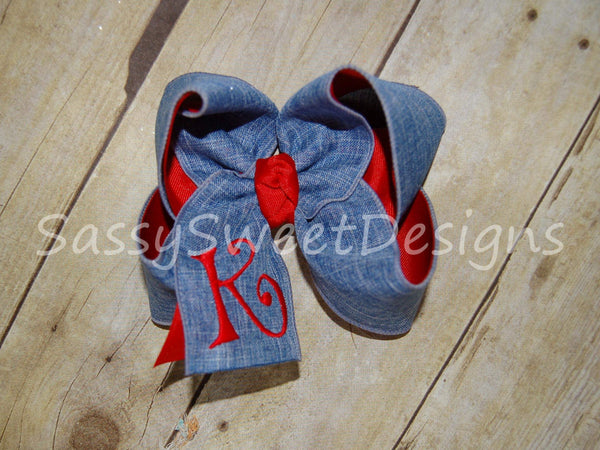 Denim Blue Chambray Hair Bow