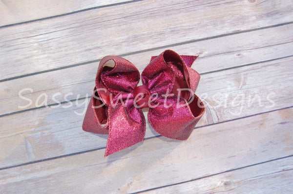 Maroon Solid Glitter Hair Bow