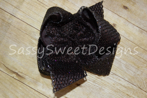 BLACK Glitter Mesh Hair Bow