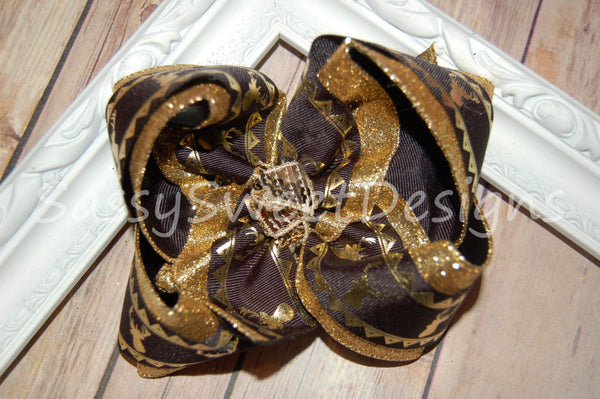 Gold and Black Metallic Deer TRIPLE Hair Bow