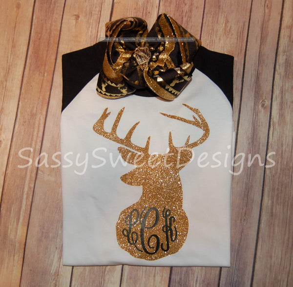 Gold and Black Metallic Deer TRIPLE Hair Bow