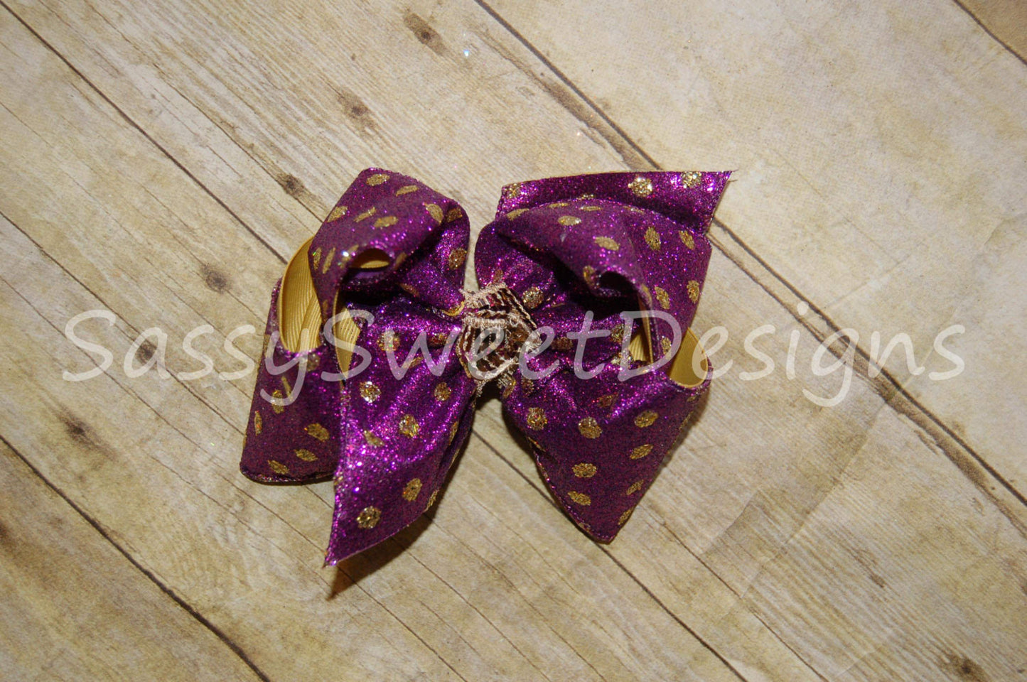Purple & Gold Glitter Dot Hair Bow