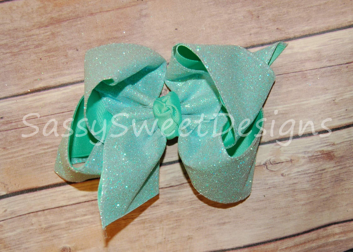 Mint Green Solid Glitter Hair Bow