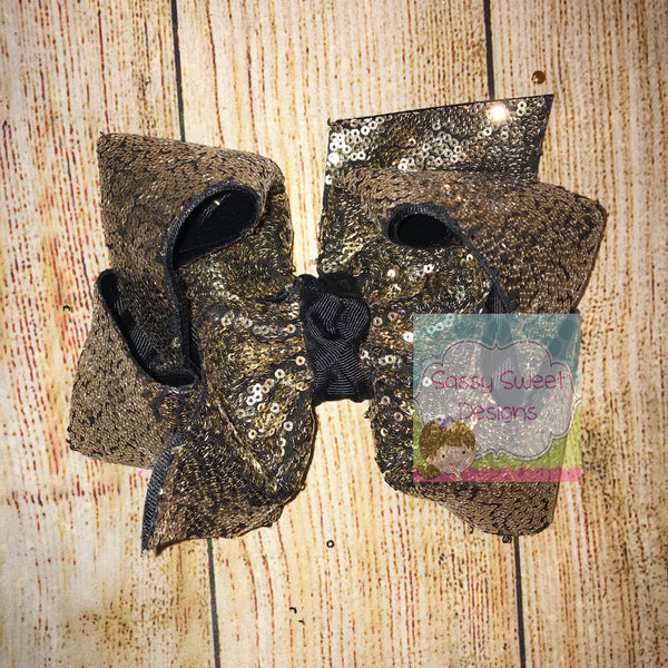 Gold/Black Sassy Sequins Hair Bow