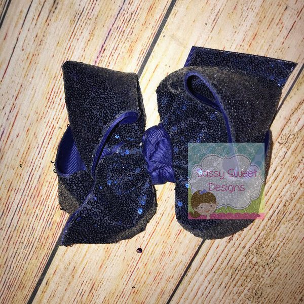 Navy Blue Sassy Sequins Hair Bow