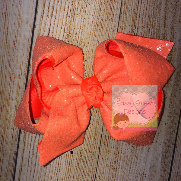 Neon Orange Sassy Sequins Hair Bow