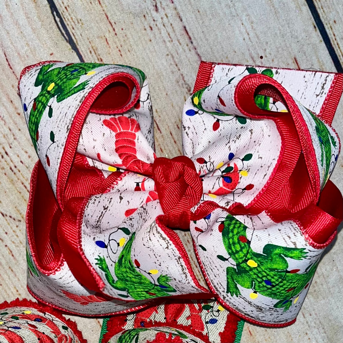 Cajun Christmas *LIMITED* Crawfish Alligator Hair Bow
