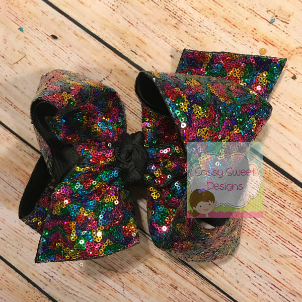 Multi Color Black Sassy Sequins Hair Bow