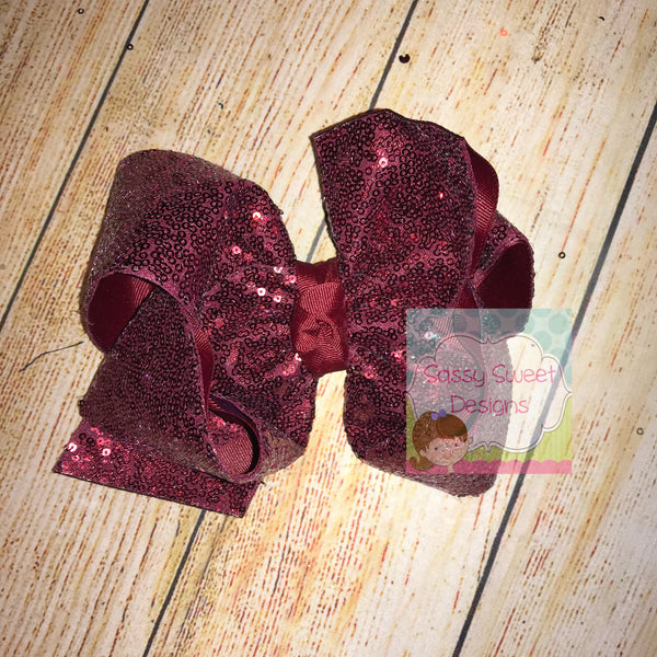 Wine Sassy Sequins Hair Bow