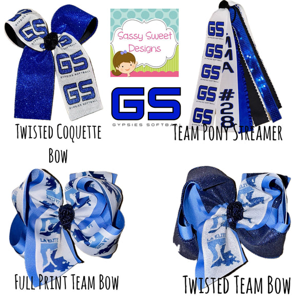GS GYPSIES SOFTBALL Team Bows & Pony Streamers