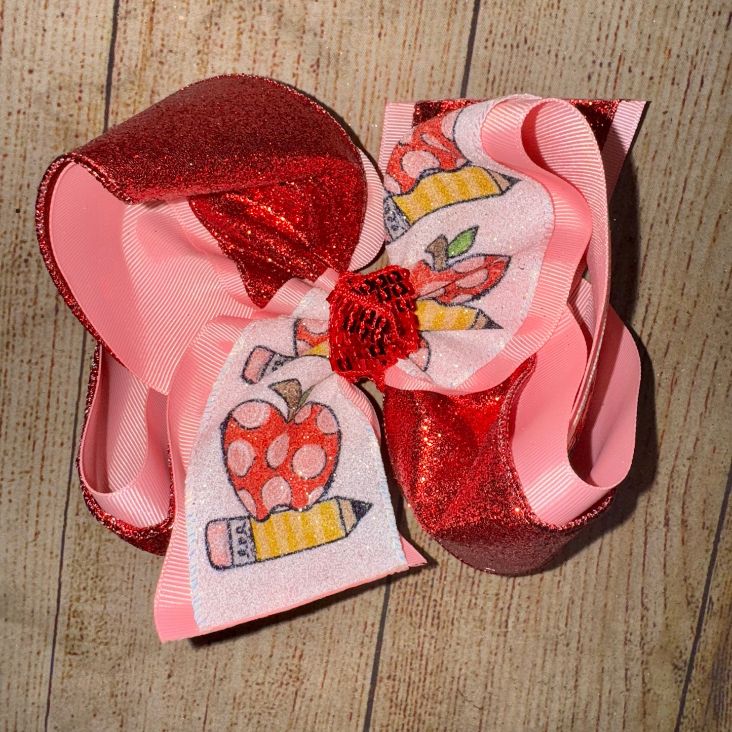 2025 BTS Frilly Apple + Pencil Bow Custom Printed Hair Bow