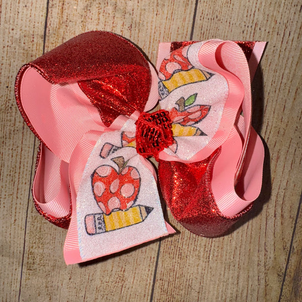 2025 BTS Frilly Apple + Pencil Bow Custom Printed Hair Bow