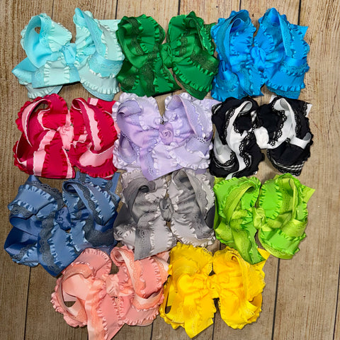 BAB Build-A-Bow Frilly Double Ruffle Triple Layer Bow -Choose your colors!