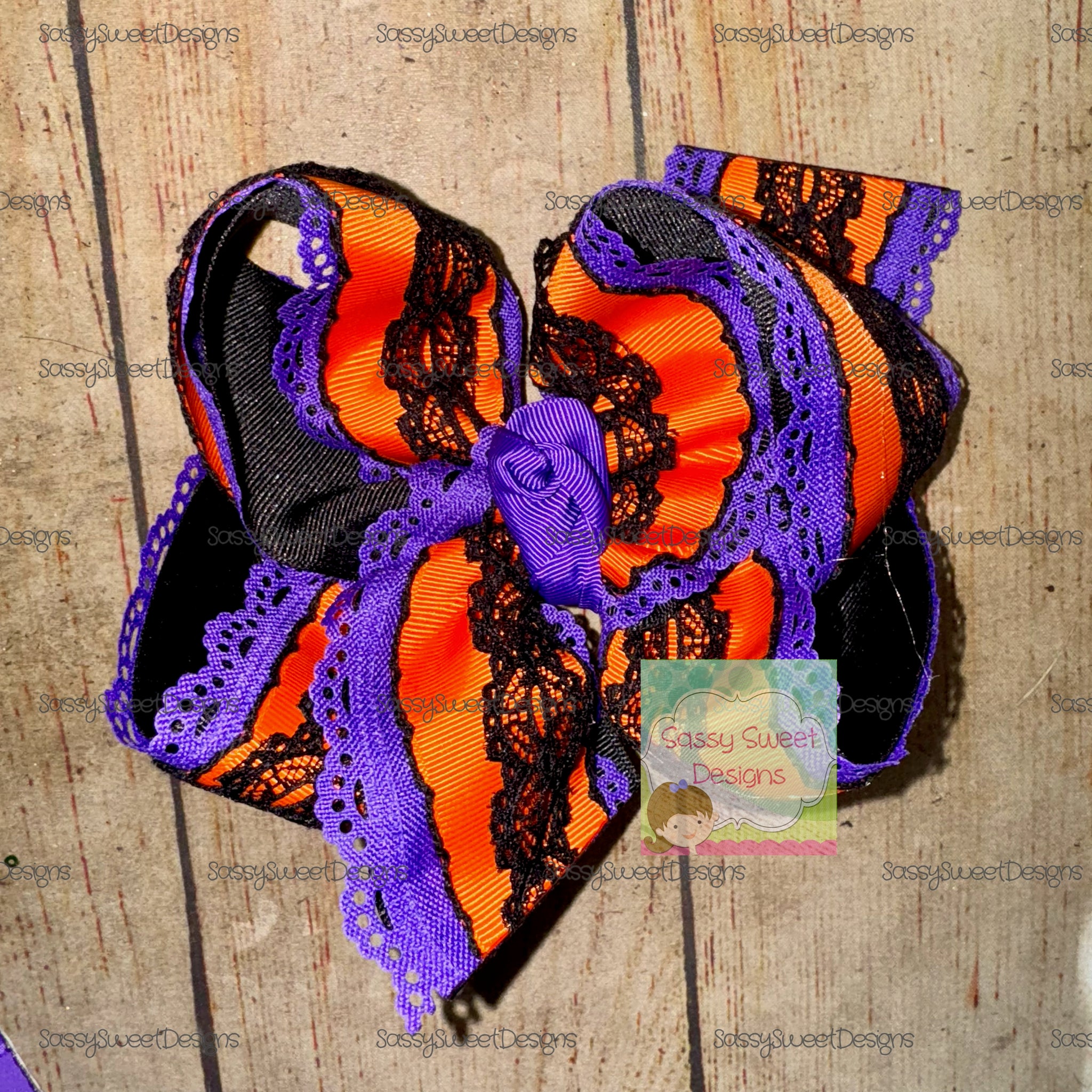 Halloween Frilly Double Ruffle Triple Layer Bow