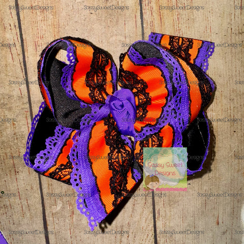 Halloween Frilly Double Ruffle Triple Layer Bow
