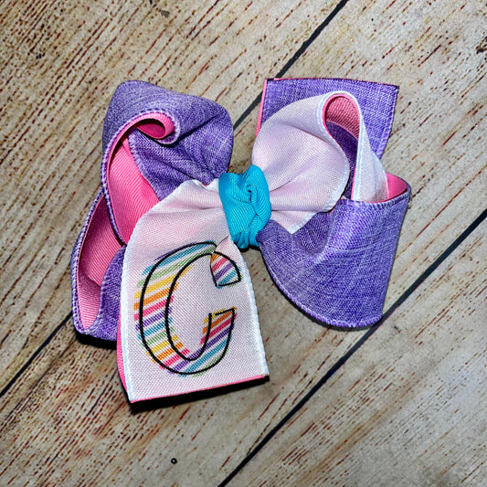 STRIPED LETTER SUBLIMATED MONOGRAM TWISTED CANVAS BOW