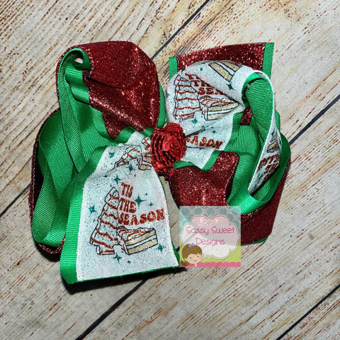 TIS THE SEASON CHRISTMAS SNACK CAKE TWISTED Custom Printed Hair Bows