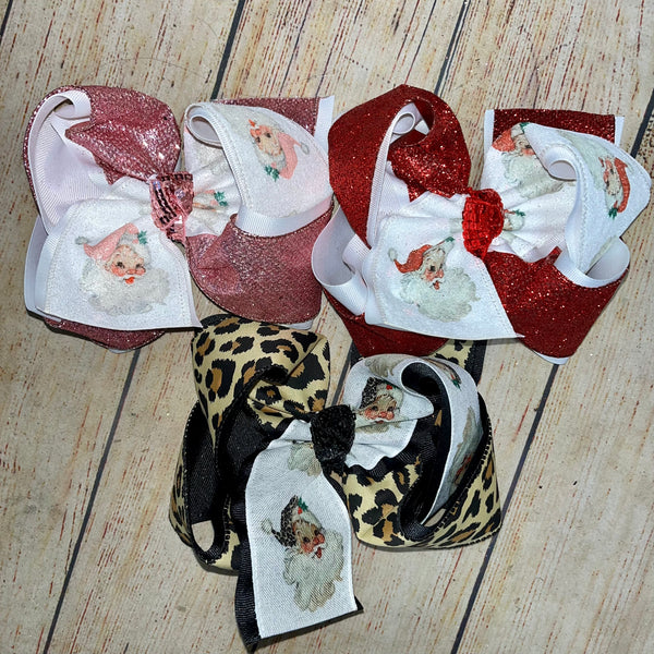 VINTAGE santa TWISTED Custom Printed Hair Bows