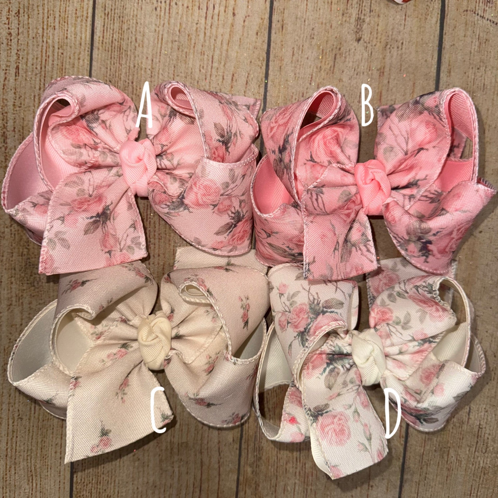 Vintage Rose Floral Canvas Hair Bows Cream Ivory Pink