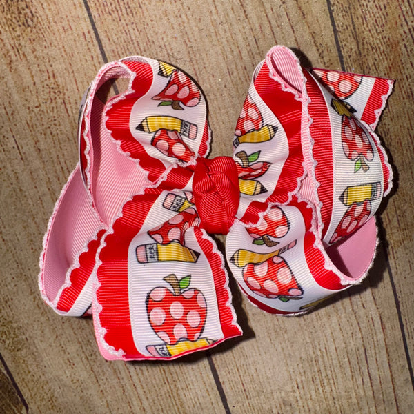 2025 BTS Frilly Apple + Pencil Bow Custom Printed Hair Bow