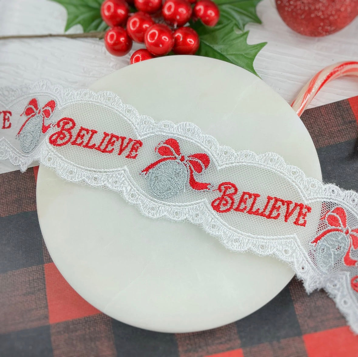 BELIEVE Christmas Lace Bow Polar Express