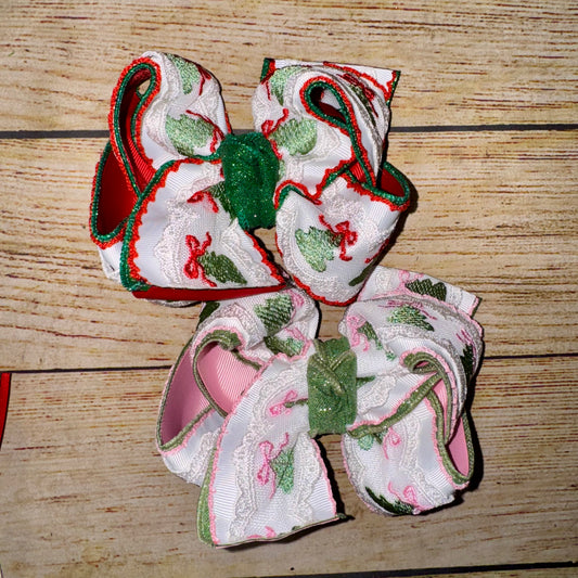 2026 Christmas Tree RED OR PINK Lace 4 Layer Bow