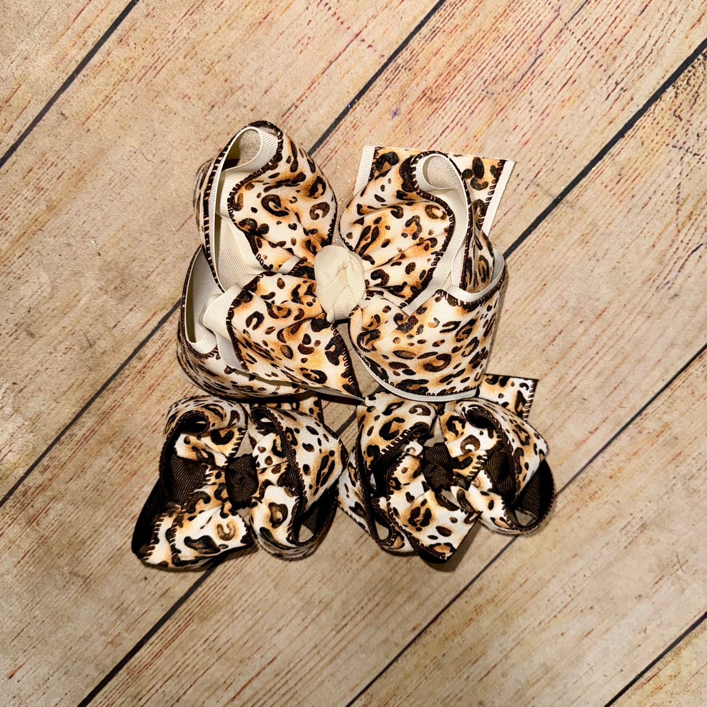 New Burnt Leopard Canvas Hair Bow