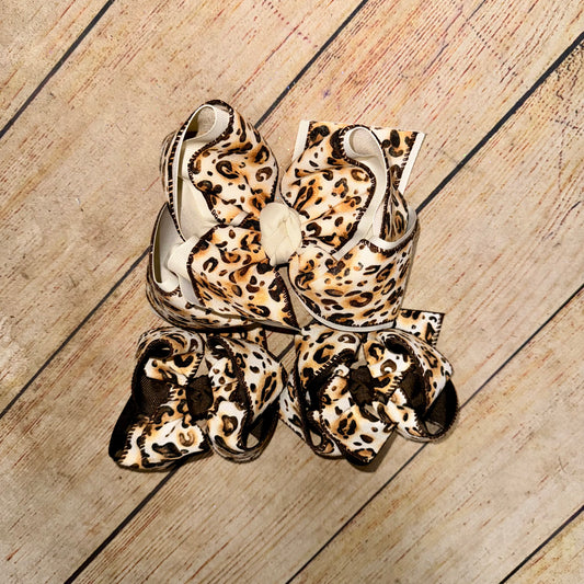 New Burnt Leopard Canvas Hair Bow