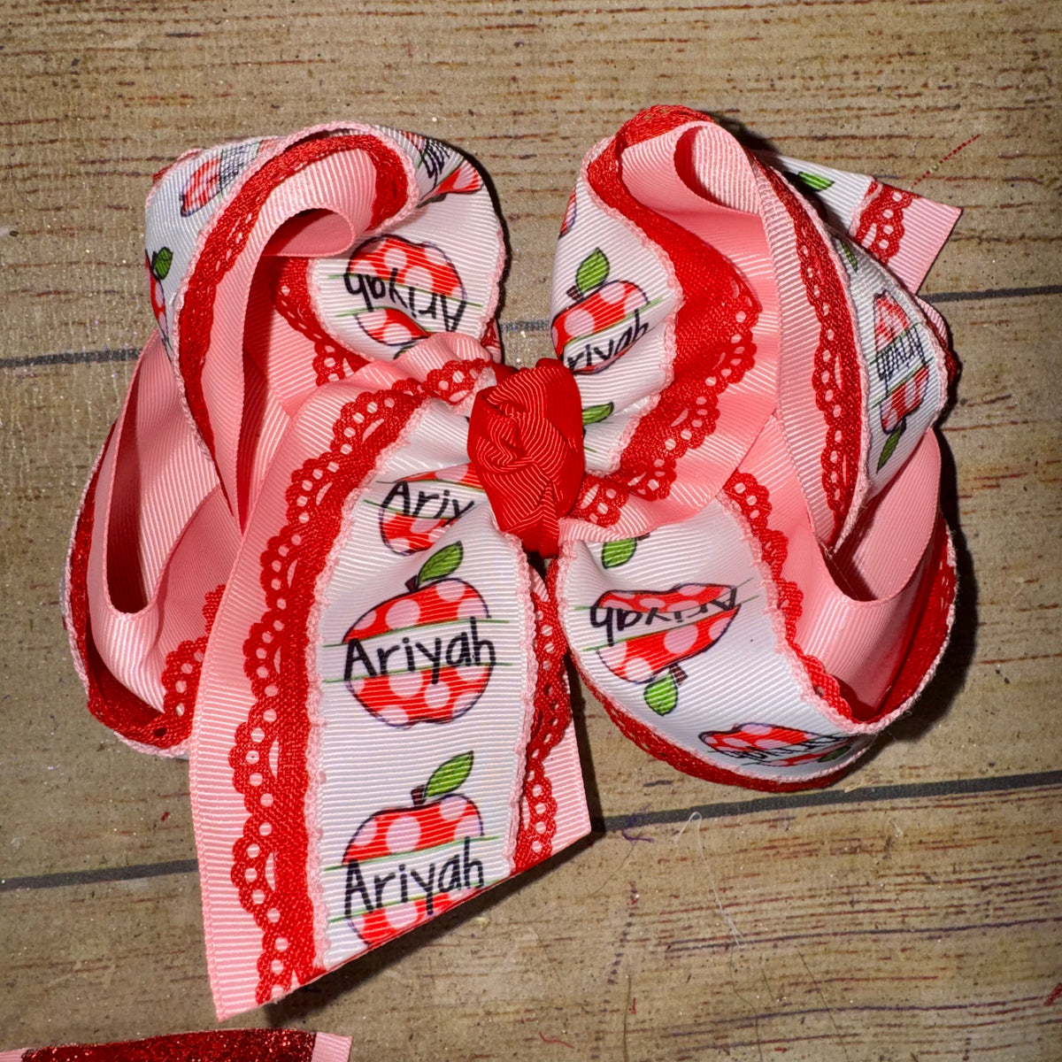 2026 BTS Frilly Personalized Name Apple Bow Custom Printed Hair Bow