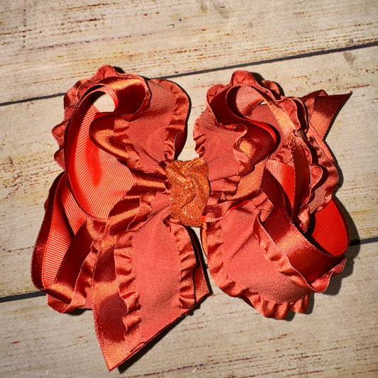 Copper & Clay Mini Drop CLAY BLOSSOM Rust Double Ruffle Satin Bow