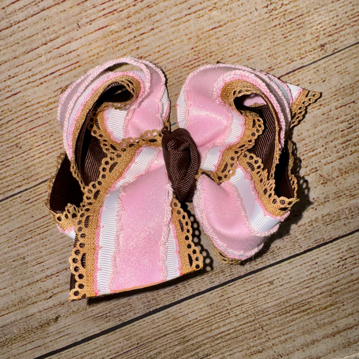 Pink Gingerbread Frilly Layer Bow
