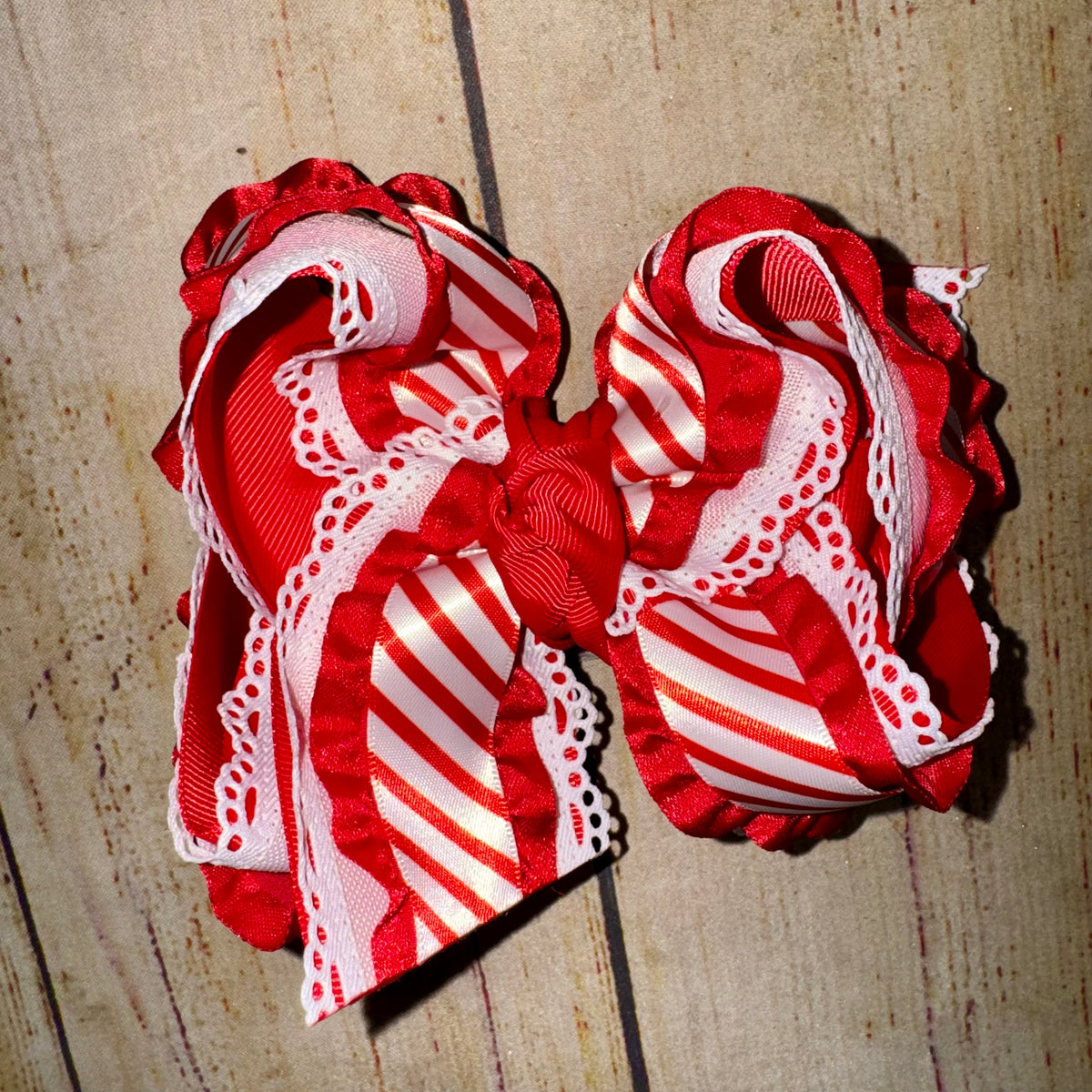 CANDY CANE WISHES Hard Candy Christmas MINI DROP Stripe Ruffle Lace Edge Frilly Bow