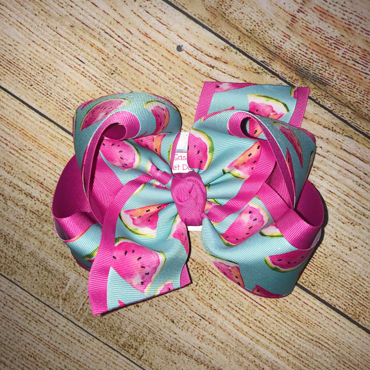 Watercolor Watermelon Hair Bow Aqua Pink