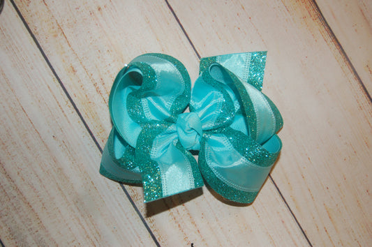 Aqua Satin & Glitter Hair Bow