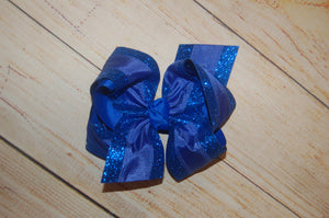 Royal Blue Satin & Glitter Hair Bow