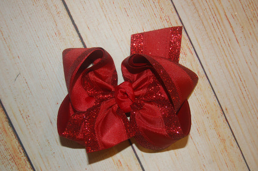 Maroon Satin & Glitter Hair Bow